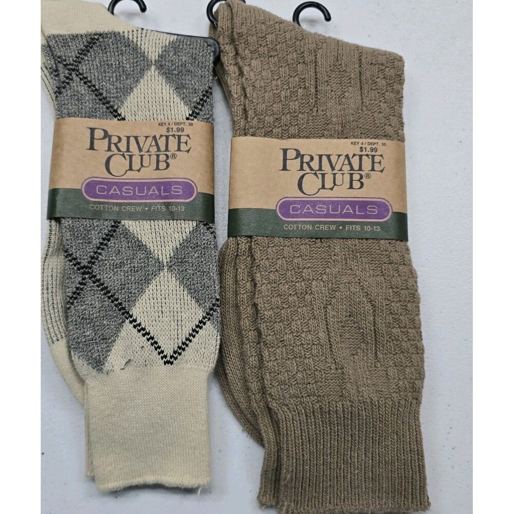 Vintage NIP Private Club Mens Casual Cotton Nylon Poly Crew Socks 10-13 2 Pair